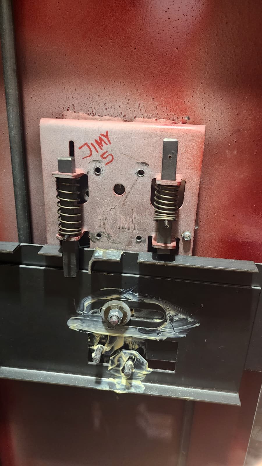 Safe boltworks exposed after authorized drilling at manufacturer-engineered weak point — Armor Lock & Safe job site