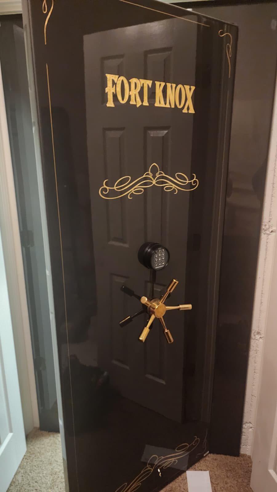 Fort Knox custom-build safe with gold-trim filigree — serviced by Armor Lock & Safe
